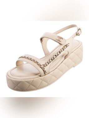 CHANEL Lambskin Quilted Platform Sandals size 38